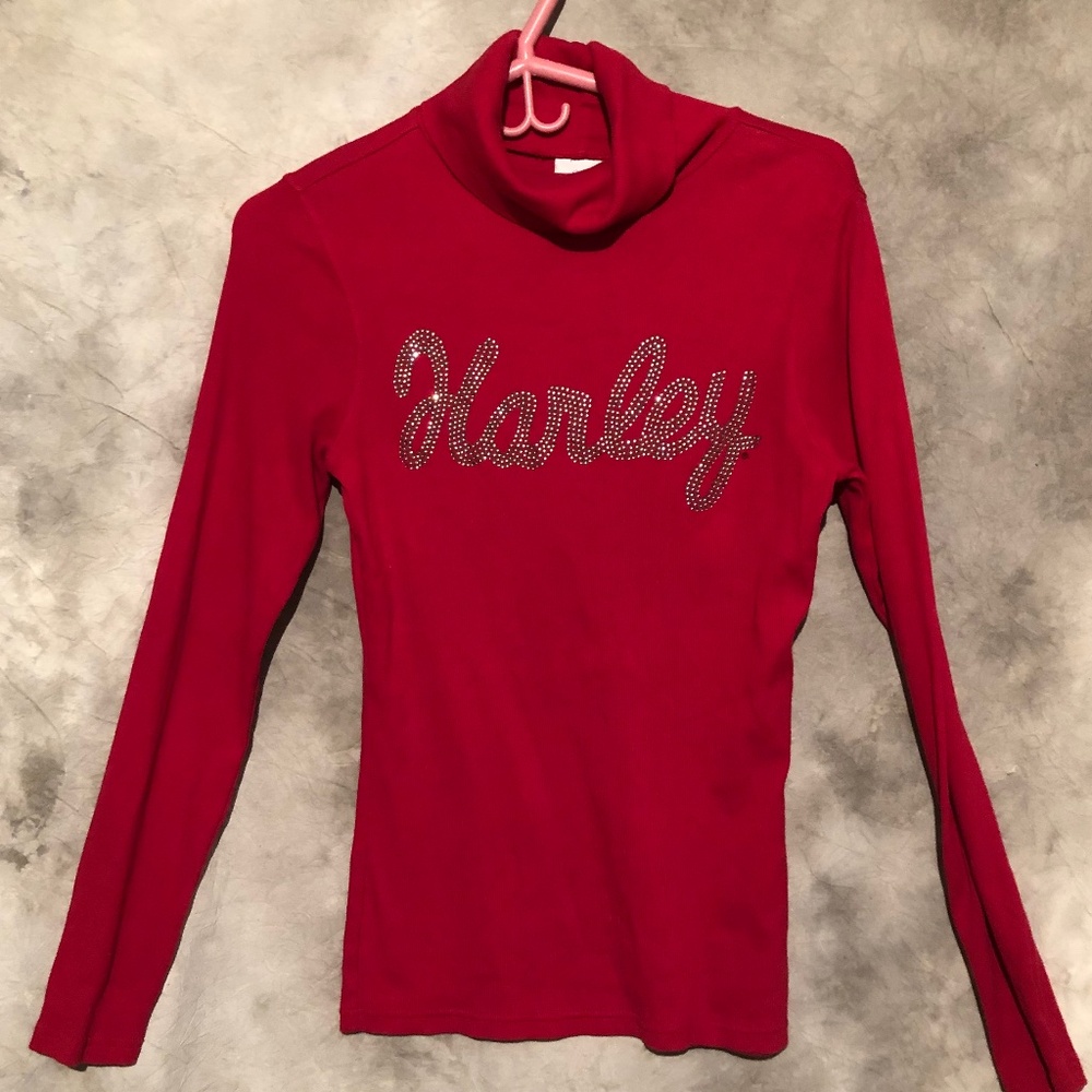 HARLEY DAVIDSON LONG SLEEVE WOMENS RED SHIRT MEDIUM  HARLEY COWL NECK